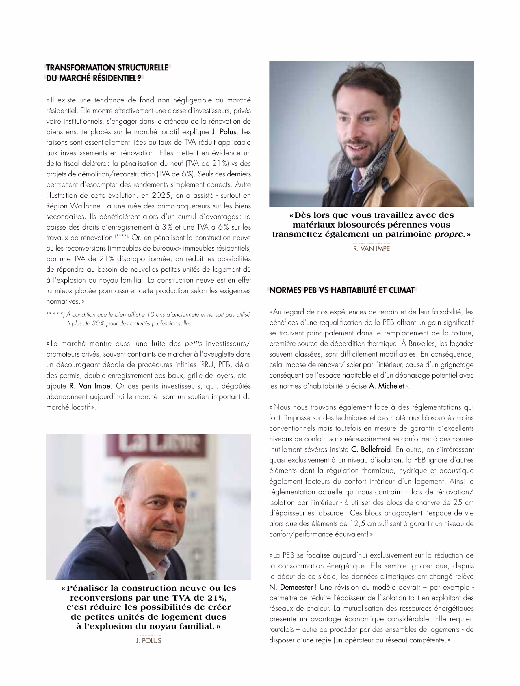 Round table page with a portrait of architect Rodolphe Alexis Van Impe and his quote on bio-based materials